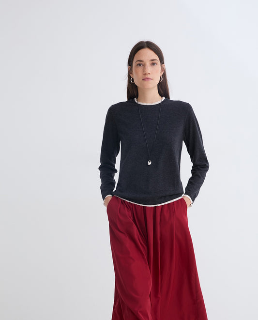 MAGLIONE ANTRACITE DETTAGLI A CONTRASTO YERSE