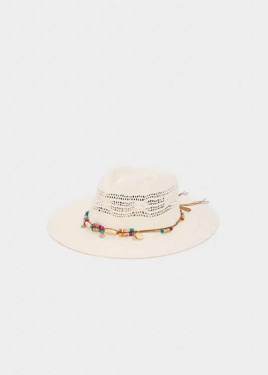 CAPPELLO RICO IN RAFIA CON PERLINE BIANCO NALÌ