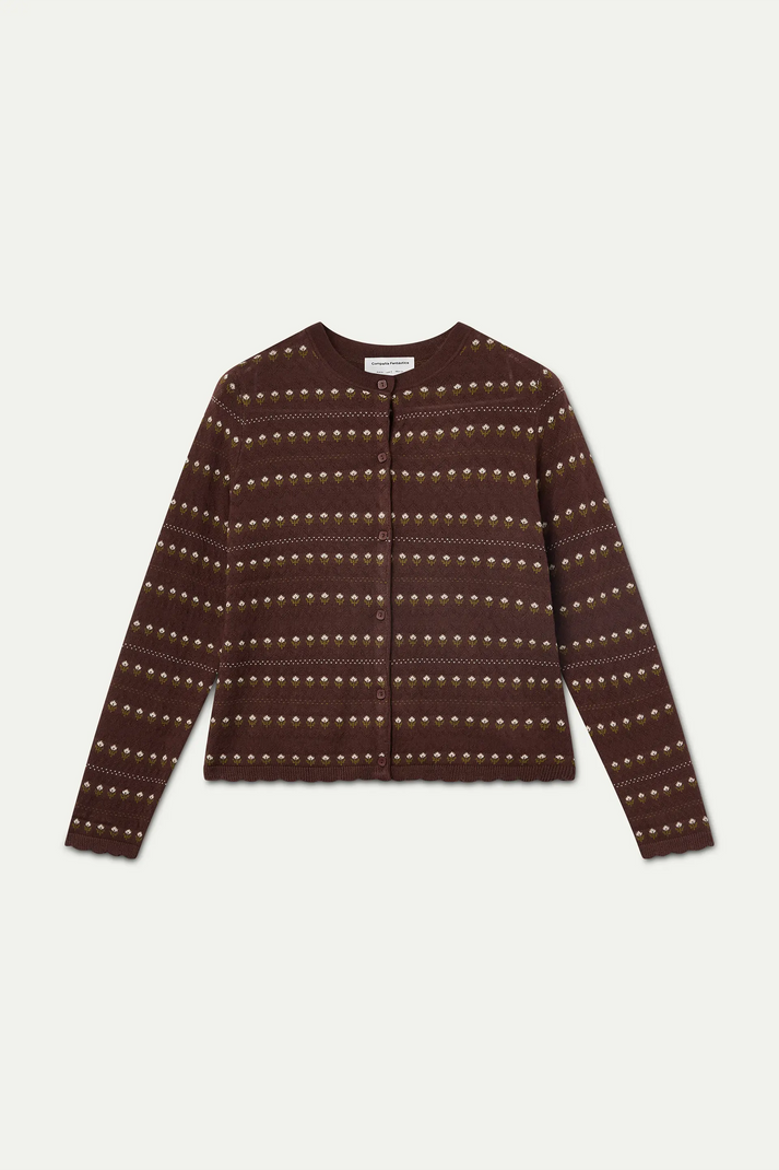 CARDIGAN JACQUARD MARRONE FIORI RICAMATI 63C/10219 COMPANIA FANTASTICA
