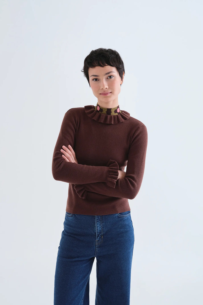 MAGLIA CON POLSINO VOLANT MARRONE  63C/10302 COMPANIA FANTASTICA