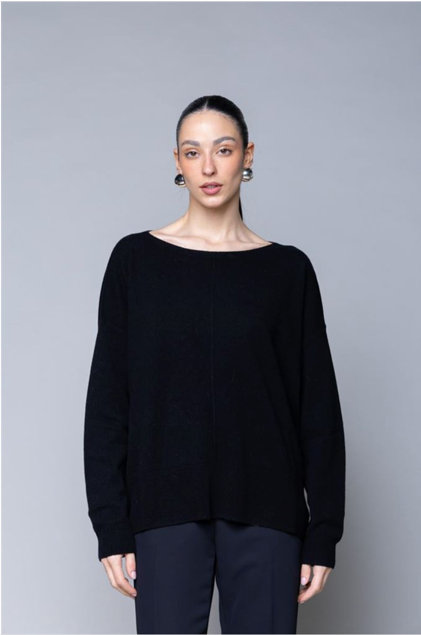 MAGLIA 100% LANA CON SCOLLO A BARCA NERO KAOS