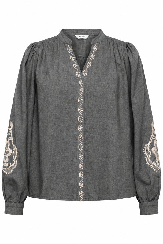 CAMICIA RICAMO MID GREY MELANGE BYFIMIO B.YOUNG