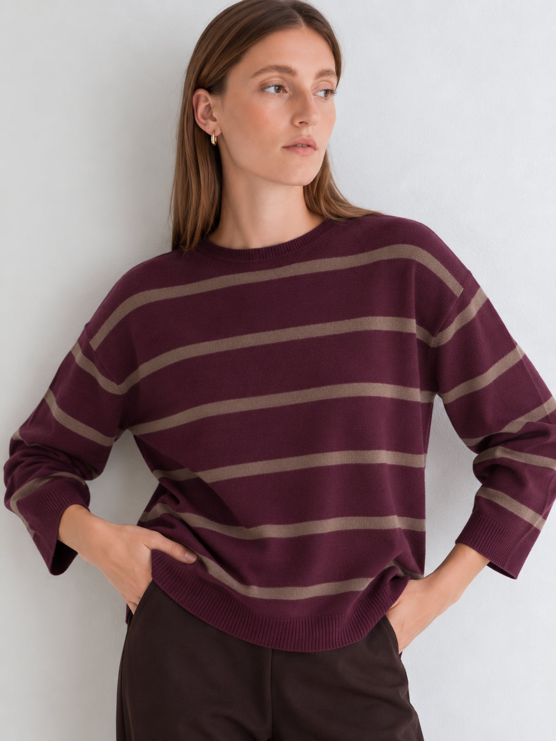 MAGLIONE GIROCOLLO GRANATA A RIGHE 45515-284  YERSE
