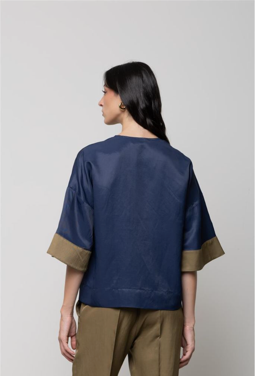 BLUSA BICOLORE IN MISTO LINO KAOS