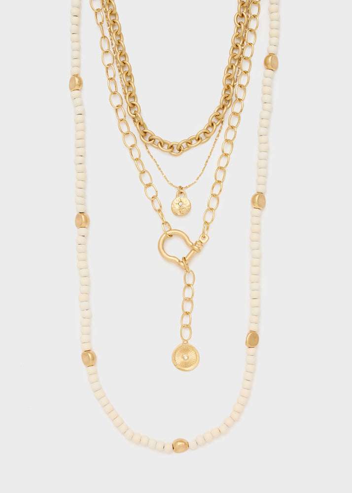 COLLANA LUNGA MULTIFILO SFERE IN LEGNO ORO NALÍ