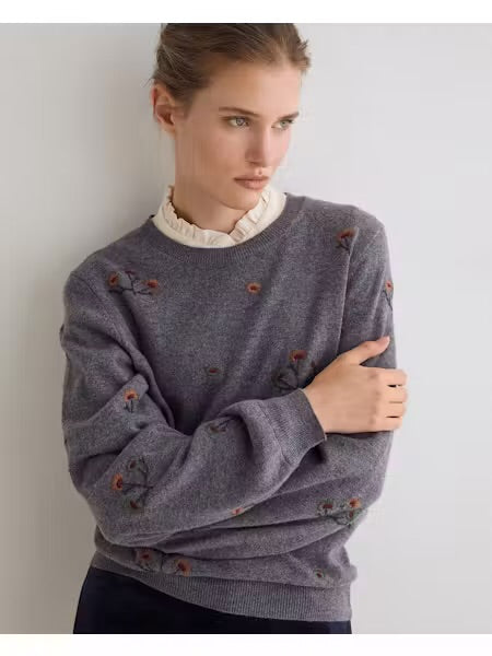MAGLIONE CON RICAMO FLOREALE GREY YERSE