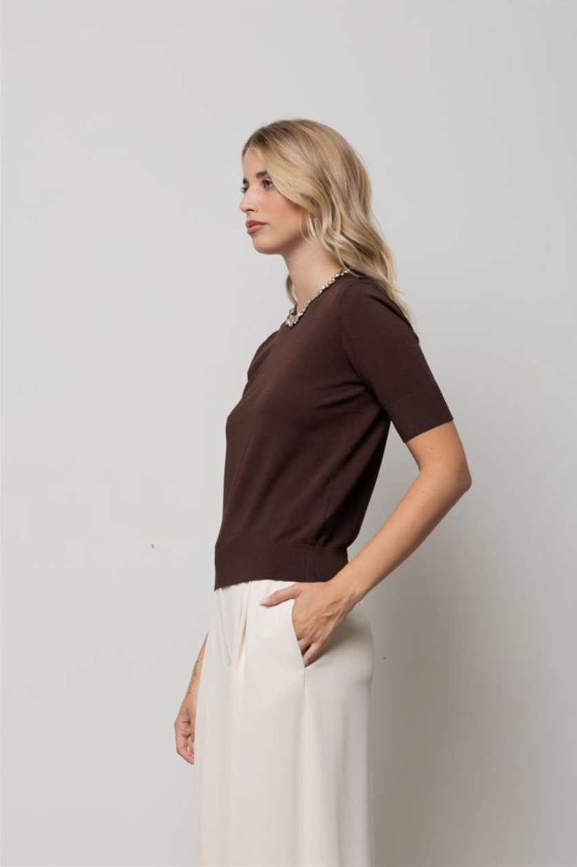 MAGLIA GIROCOLLO JEWELL CIOCCOLATO KAOS
