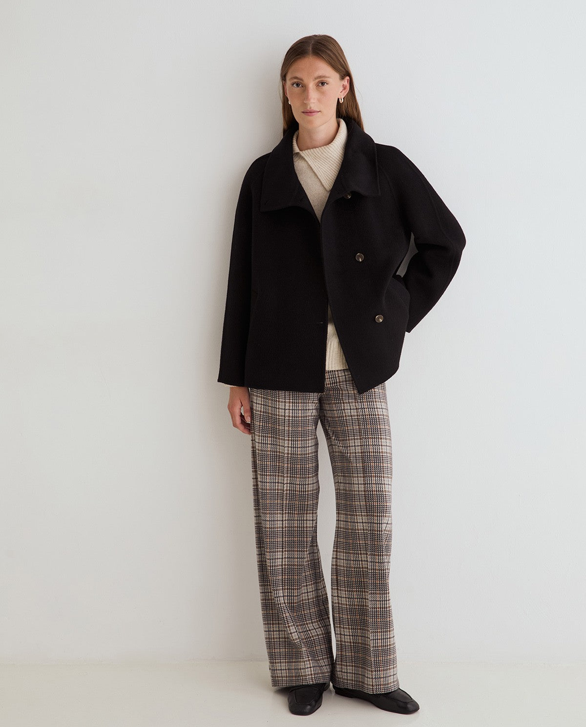 PANTALONE WHDE-LEG CHECKED FANTASIA PRINCIPE DI GALLES BEIGE MARRONE 45422-403 YERSE