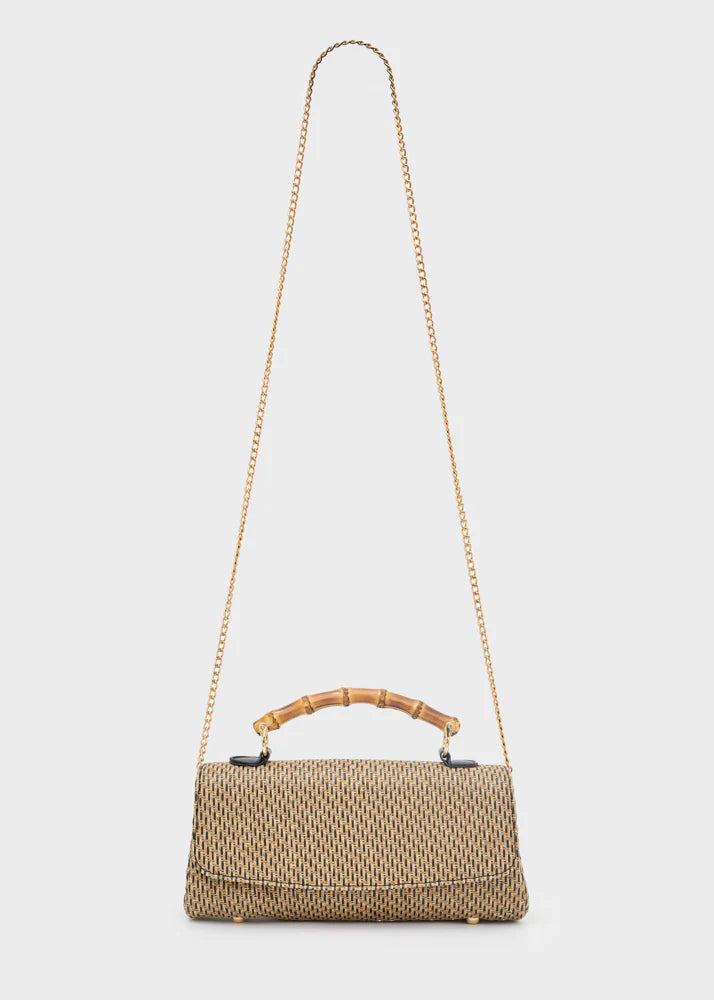 BORSA PALMA IN PAGLIA MANICO IN BAMBOO NERO NALÌ