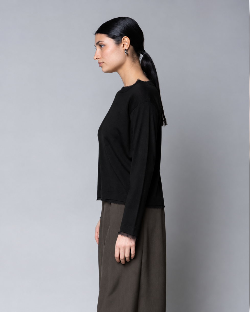 MAGLIA SCOLLO A BARCHETTA CON INSERTI GEORGETTE NERO KAOS