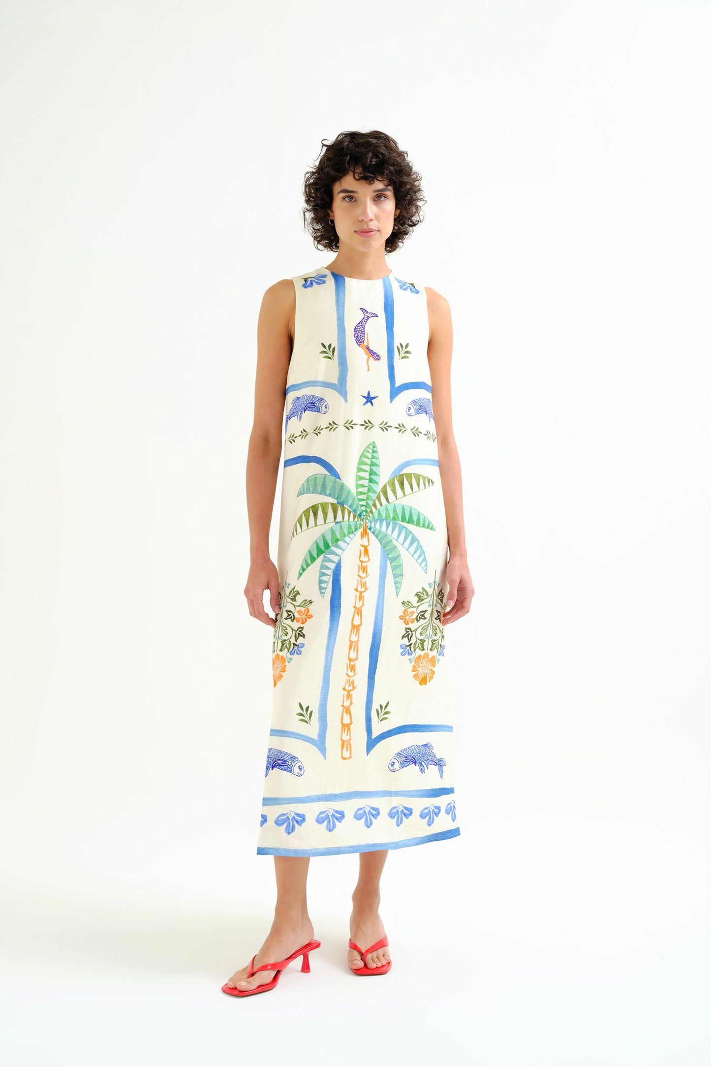 Abito lungo con stampa Palm & Mermaid COMPANIA FANTASTICA