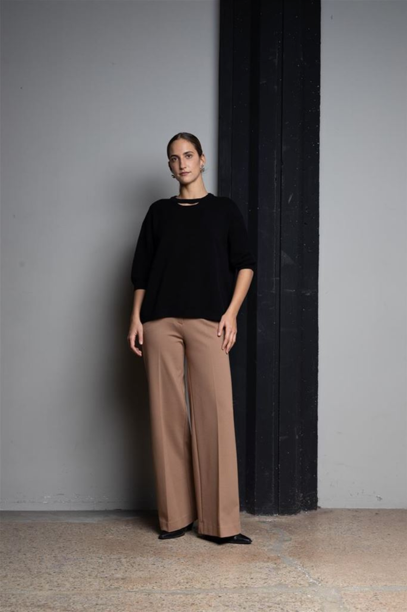 PANTALONI WIDE LEG IN PUNTO MILANO CAMMELLO KAOS JEANS