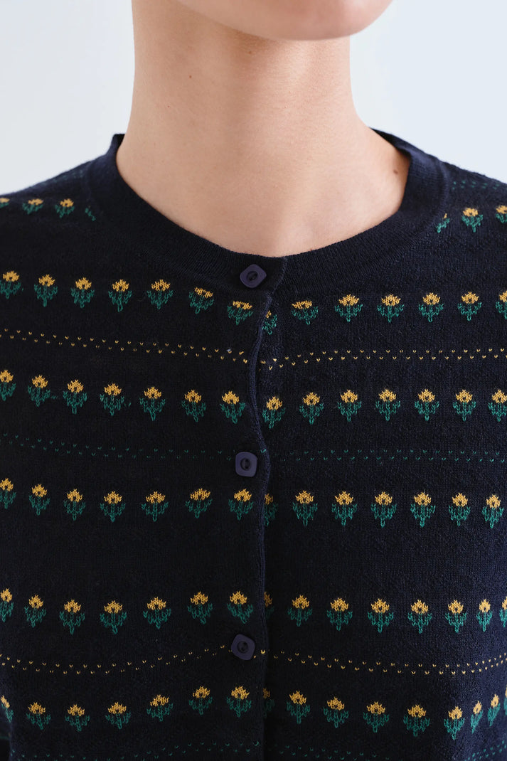 CARDIGAN JACQUARD BLU NAVY FIORI RICAMATI 63C/10218 COMPANIA FANTASTICA