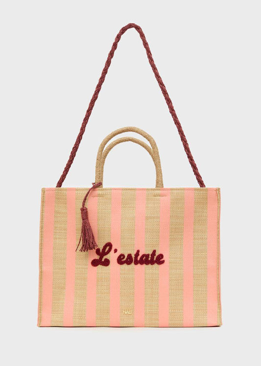 BORSA CAPRI SHOPPER IN RAFIA RIGHE ARANCIO NALÌ