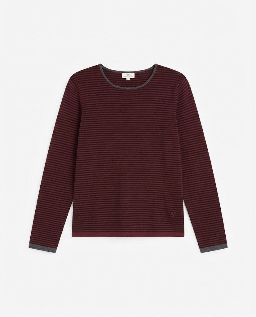 MAGLIA A RIGHE 100% COTONE ORGANICO GRANATA MORO 45501-213 YERSE