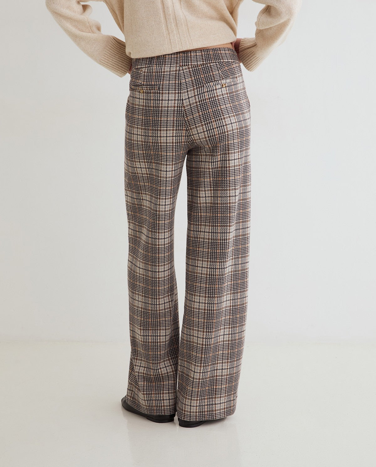 PANTALONE WHDE-LEG CHECKED FANTASIA PRINCIPE DI GALLES BEIGE MARRONE 45422-403 YERSE