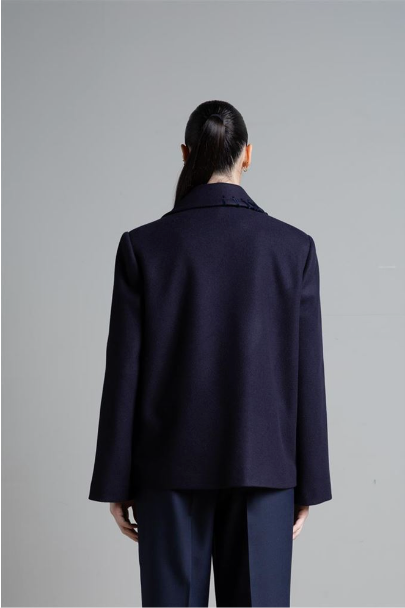 CABAN IN PANNO CON IMPUNTURE IN ECO CAMOSCIO BLU NOTTE ICONA
