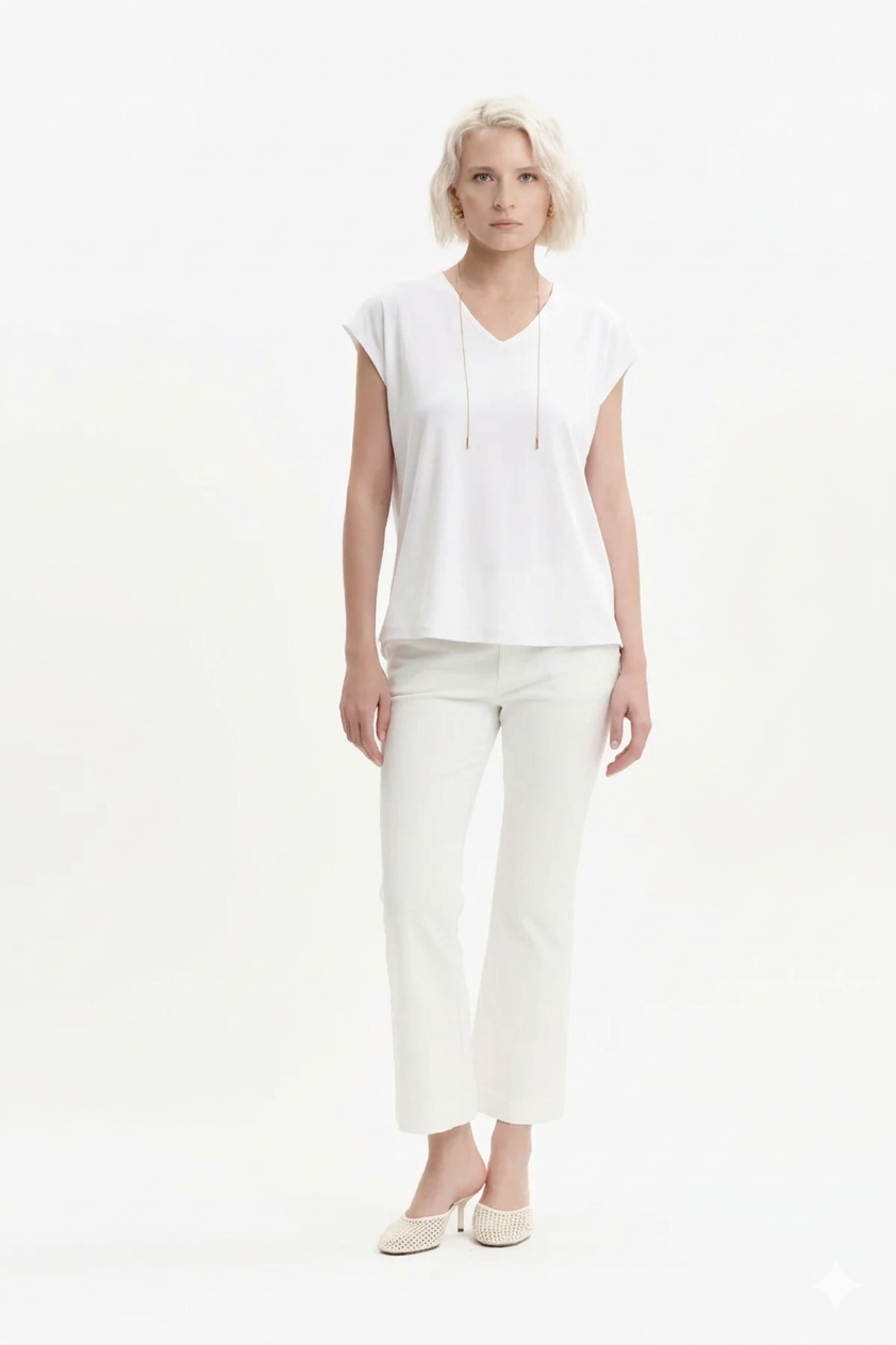 T-SHIRT SCOLLO A V FILO DI SCOZIA WHITE WISE