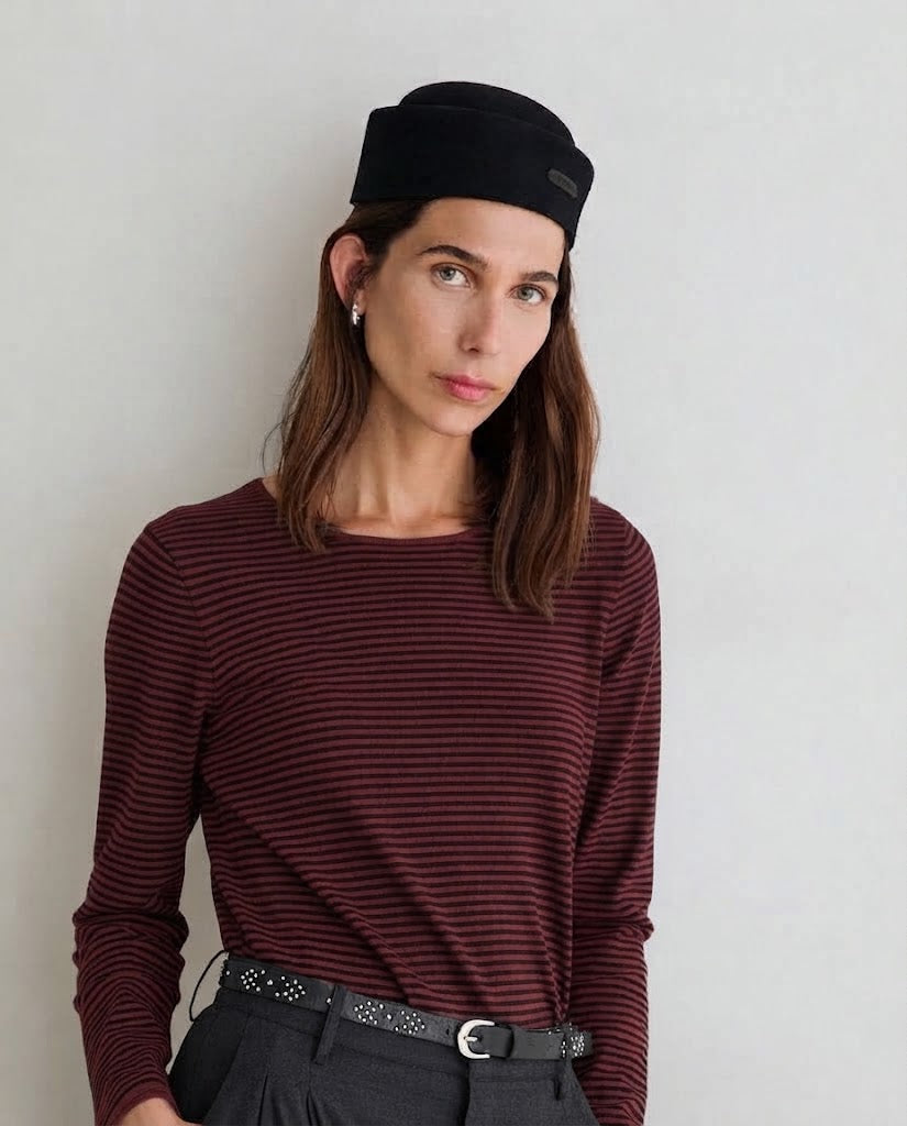 MAGLIA A RIGHE 100% COTONE ORGANICO GRANATA MORO 45501-213 YERSE