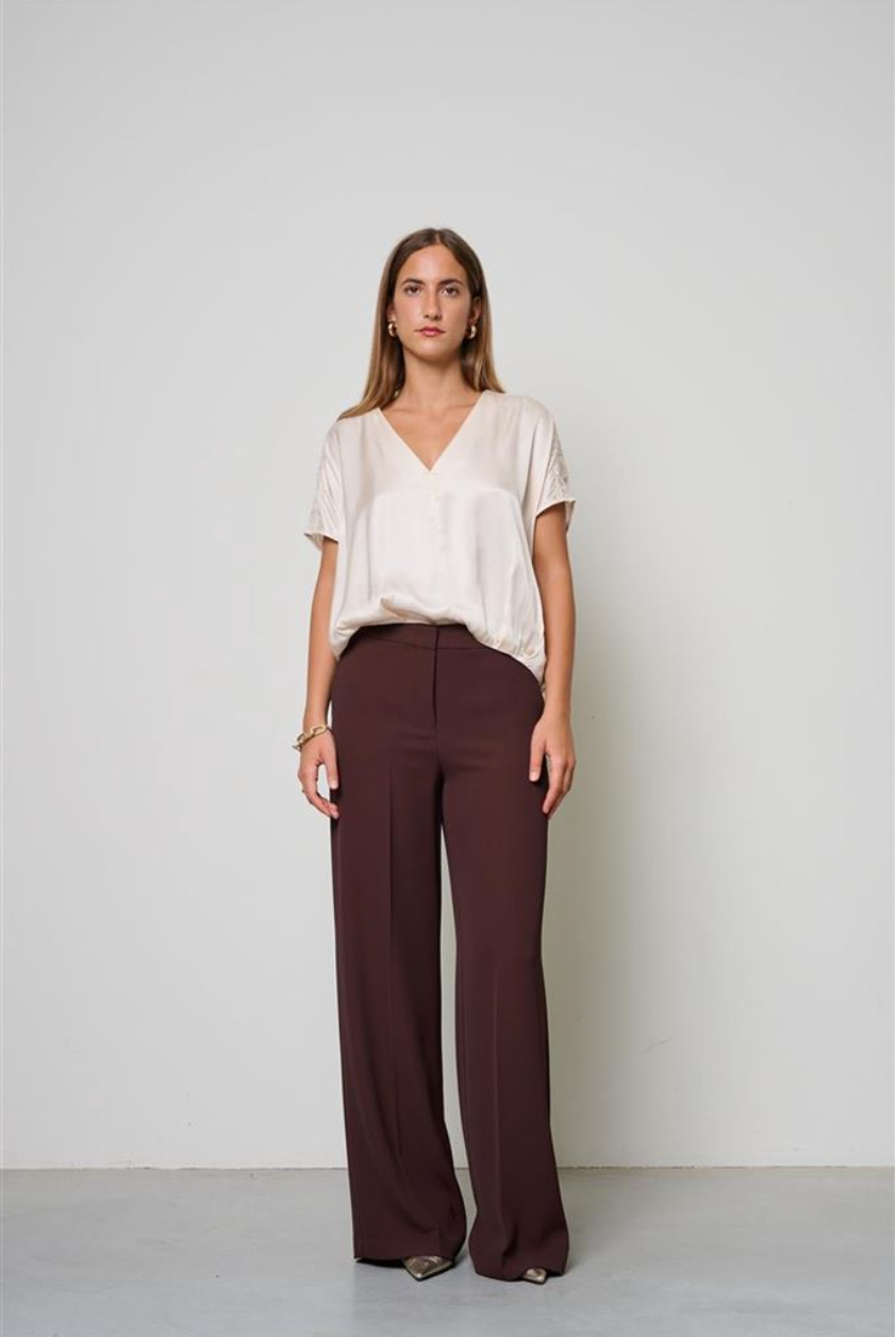 BLUSA DI RASO CON INSERTI DI PIZZO BURRO KAOS