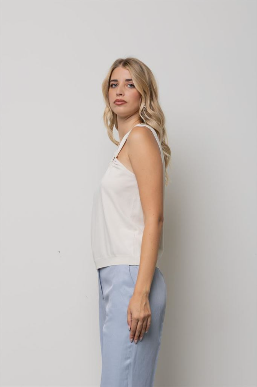 TOP ASSIMETRICO ACCESSORIO ORO BURRO KAOS