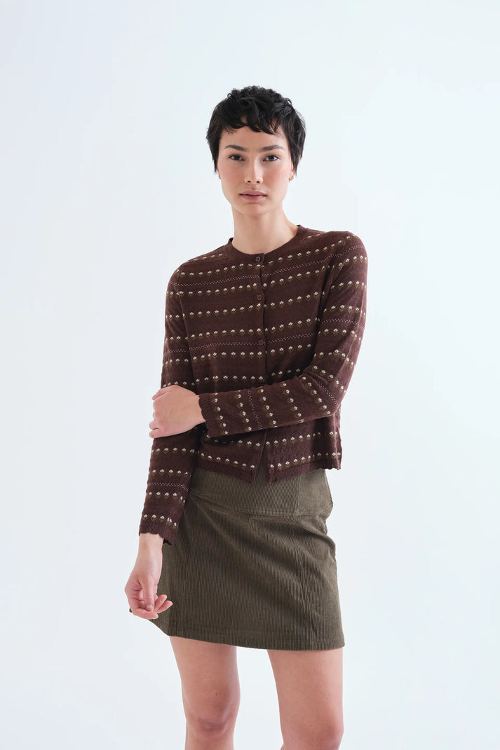 CARDIGAN JACQUARD MARRONE FIORI RICAMATI 63C/10219 COMPANIA FANTASTICA
