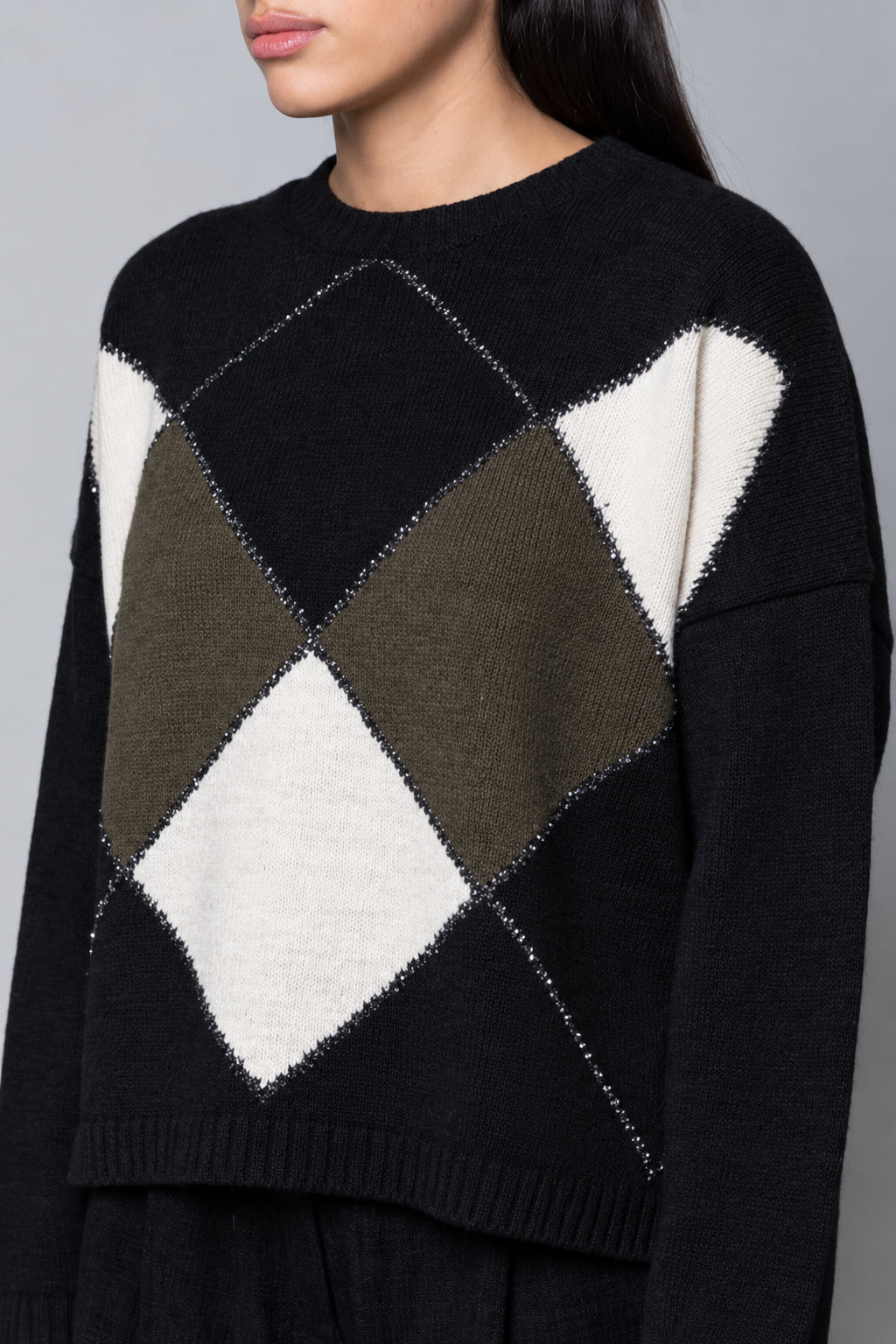 MAGLIA JACQUARD ROMBI GIROCOLLO NERO KAOS