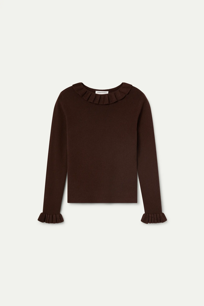 MAGLIA CON POLSINO VOLANT MARRONE  63C/10302 COMPANIA FANTASTICA