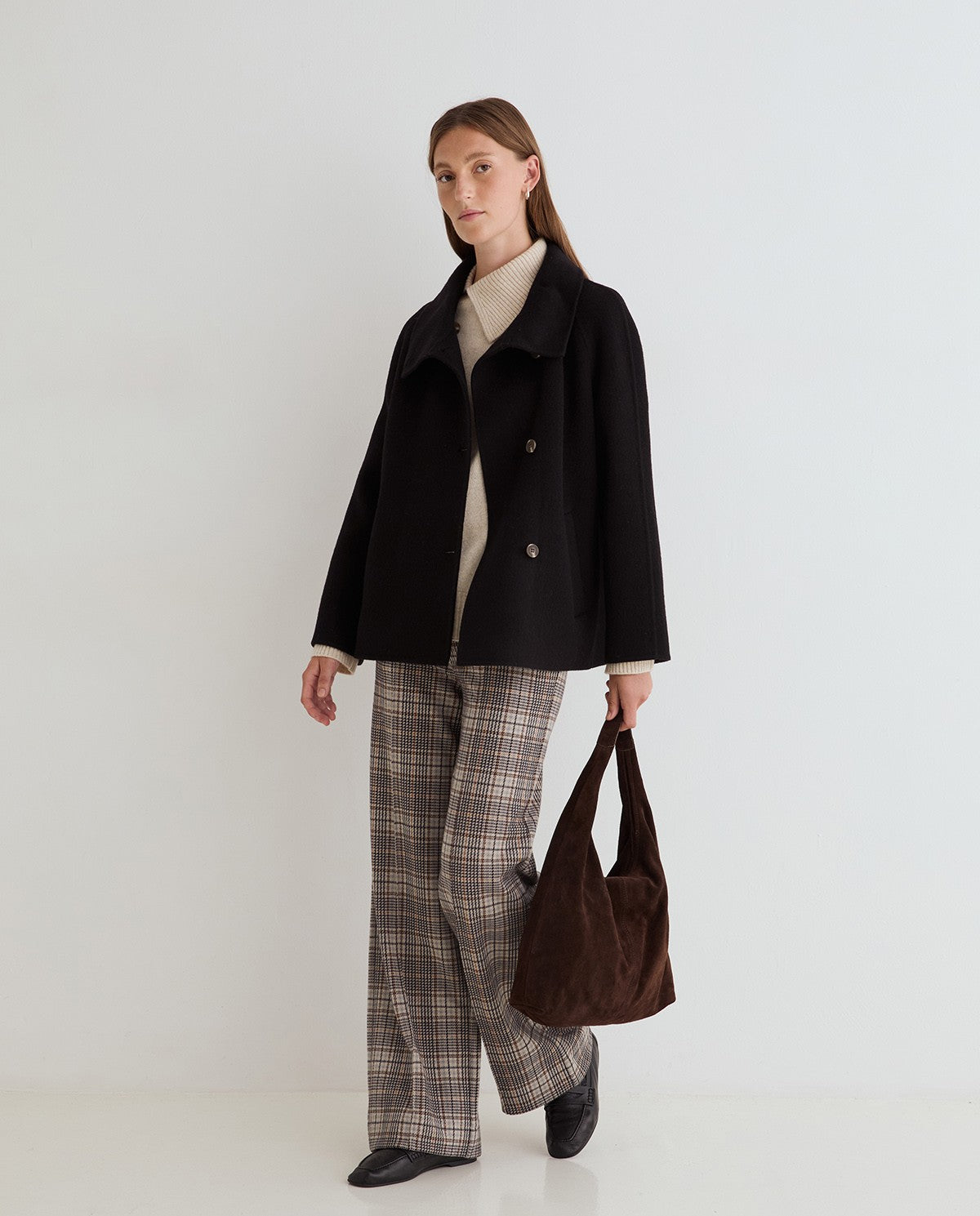 PANTALONE WHDE-LEG CHECKED FANTASIA PRINCIPE DI GALLES BEIGE MARRONE 45422-403 YERSE