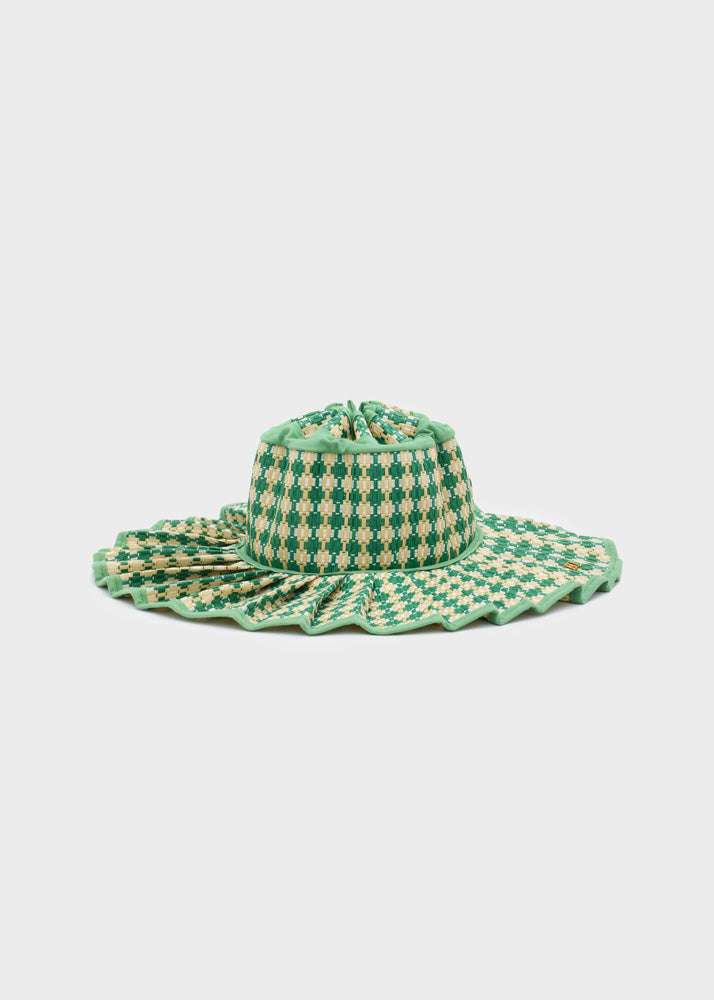 CAPPELLO JING PLISSE' + DUSTBAG VERDE NALÌ