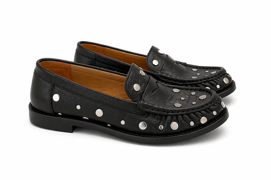 Mocassino Pelle Nera con Borchie Argento JULIE DEE