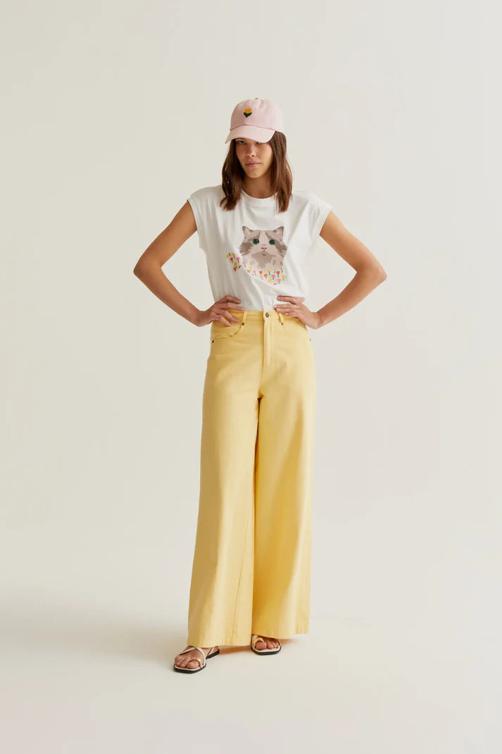 T-SHIRT BIANCA CON STAMPA GATTO COMPANIA FANTASTICA