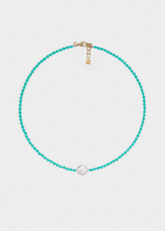 COLLANA PERLINE AZZURRE E PERLA BIANCA NALÌ