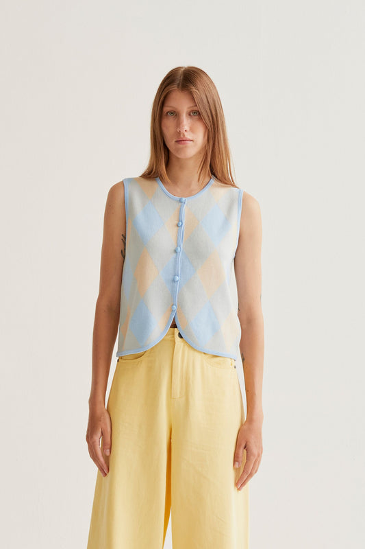 GILET APERTO LOSANGHE AZZURRE BEIGE COMPANIA FANTASTICA