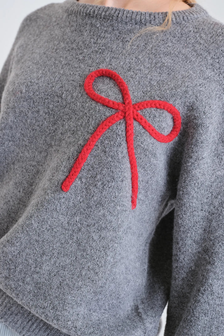 MAGLIA GIROCOLLO GRIGIO CON FIOCCO 63C/10404 COMPANIA FANTASTICA