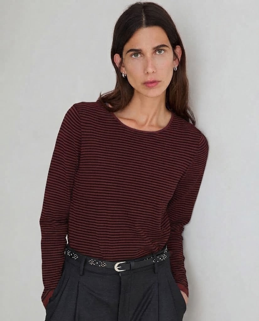 MAGLIA A RIGHE 100% COTONE ORGANICO GRANATA MORO 45501-213 YERSE