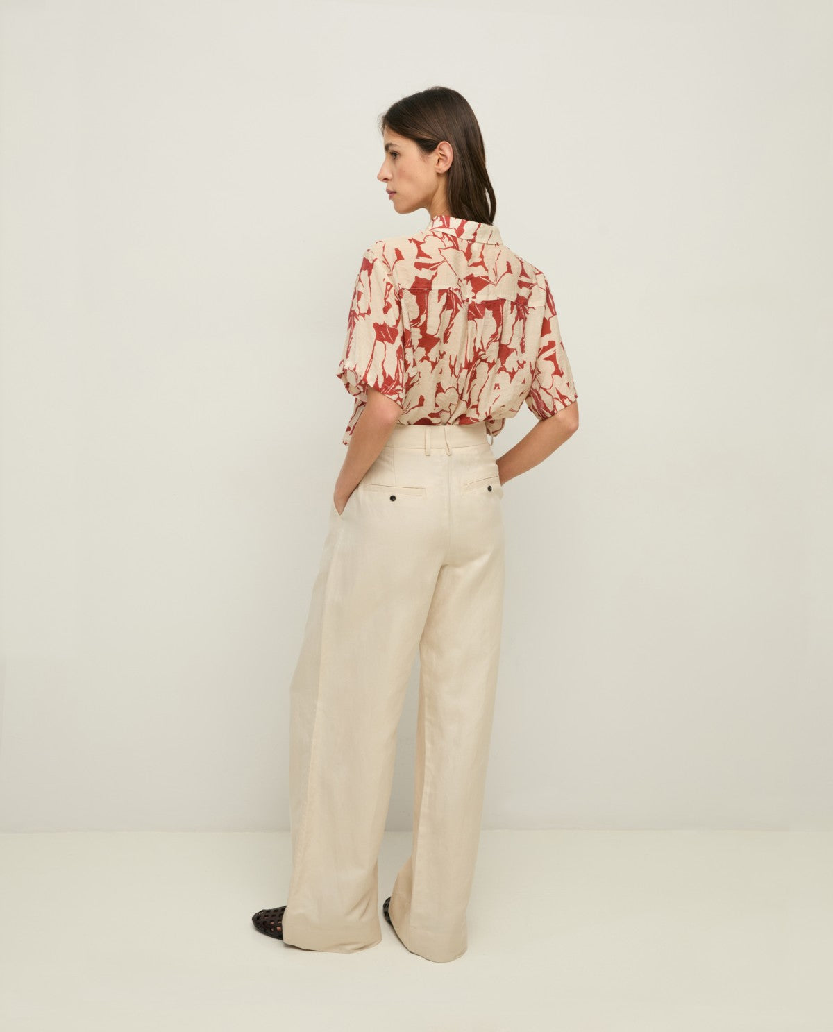 PANTALONE PALAZZO MISTO LINO ECRU YERSE