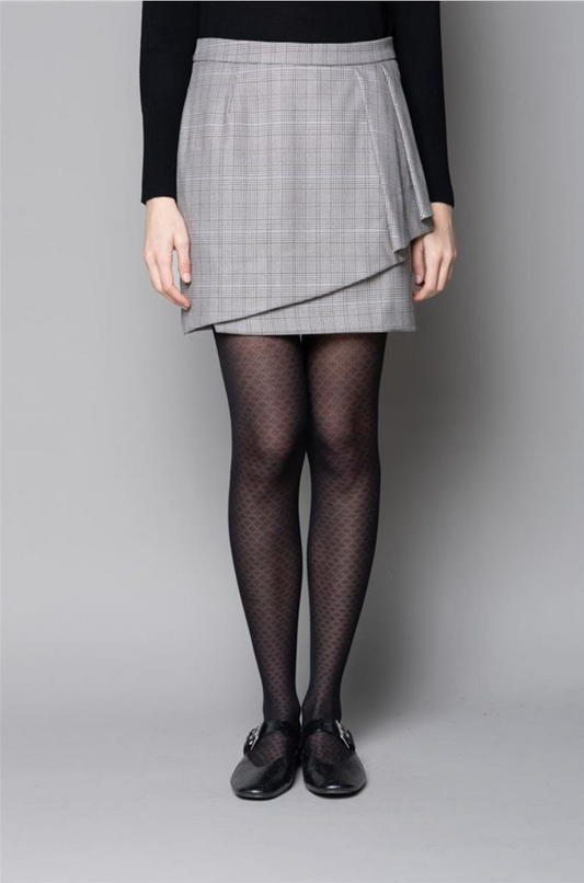 GONNA CORTA PRINCIPE DI GALLES CON VOLANT GRIGIO KAOS