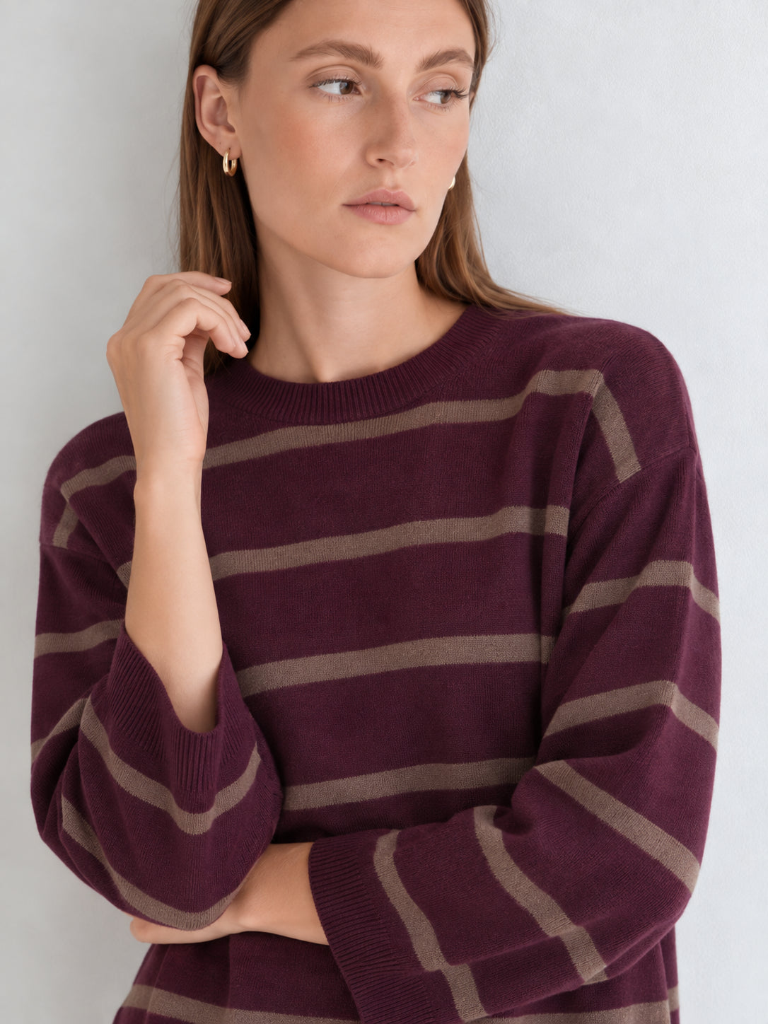 MAGLIONE GIROCOLLO GRANATA A RIGHE 45515-284  YERSE