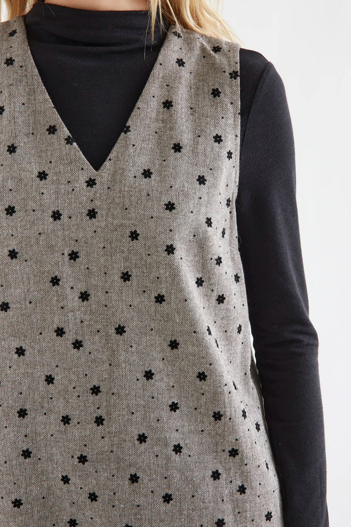 MINI ABITO IN TWEED GRIGIO CON FIORI RICAMATI 64C/11155  COMPANIA FANTASTICA