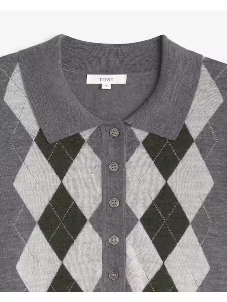 MAGLIA  100% LANA MERINOS ROMBI GRIGIO VERDE 45589-333 YERSE
