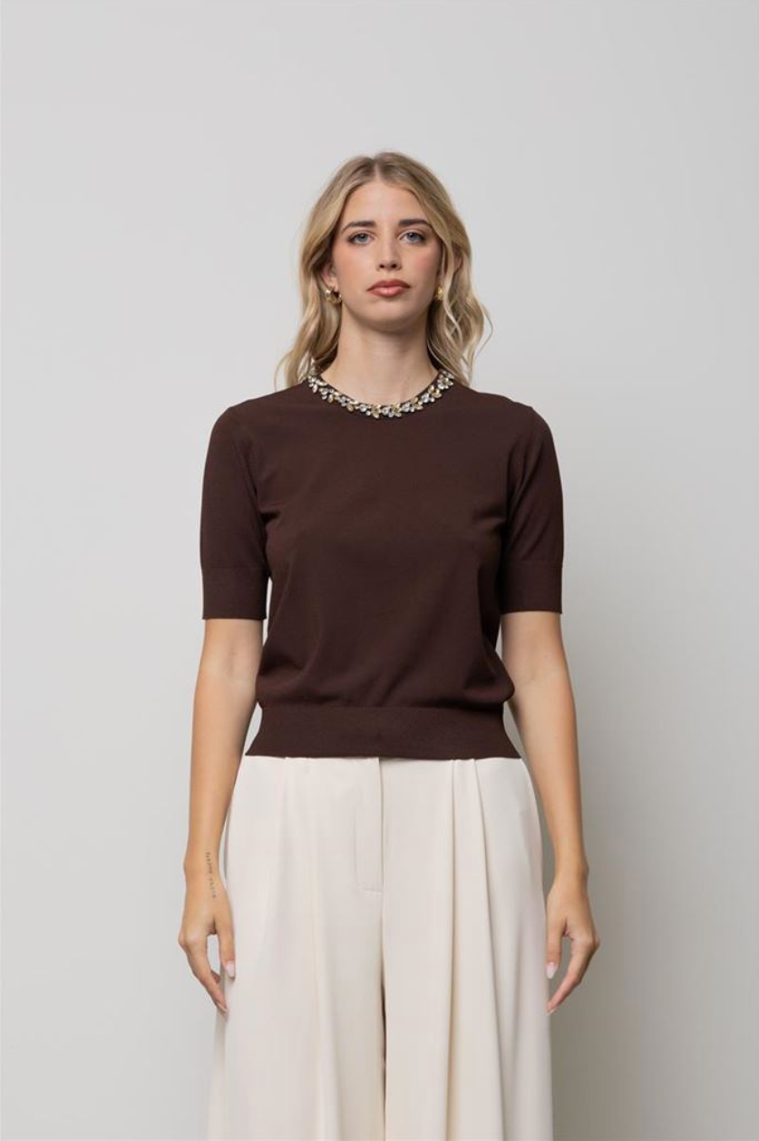 MAGLIA GIROCOLLO JEWELL CIOCCOLATO KAOS