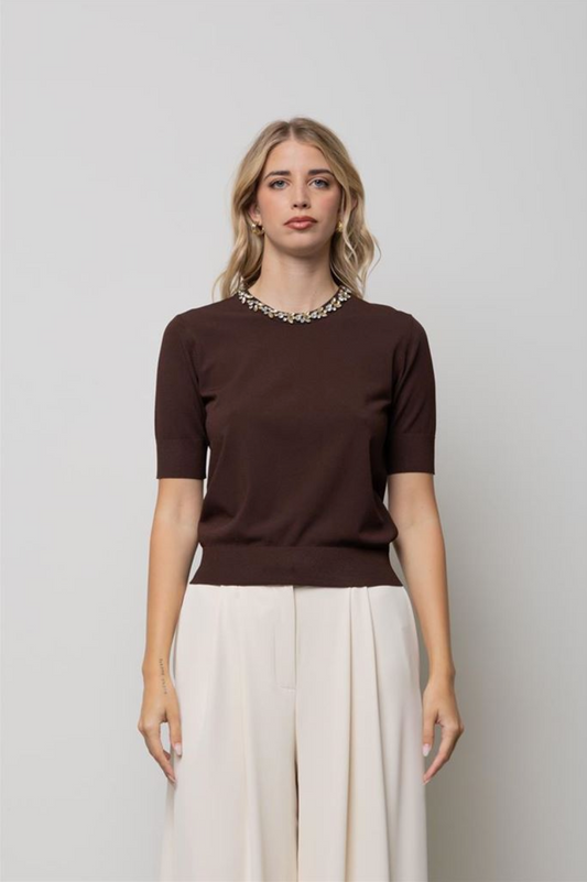 MAGLIA GIROCOLLO JEWELL CIOCCOLATO KAOS