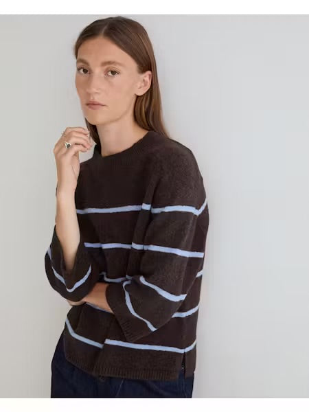 MAGLIONE A MANICHE CORTE RIGHE MARRONE AZZURRO 45540-213  YERSE