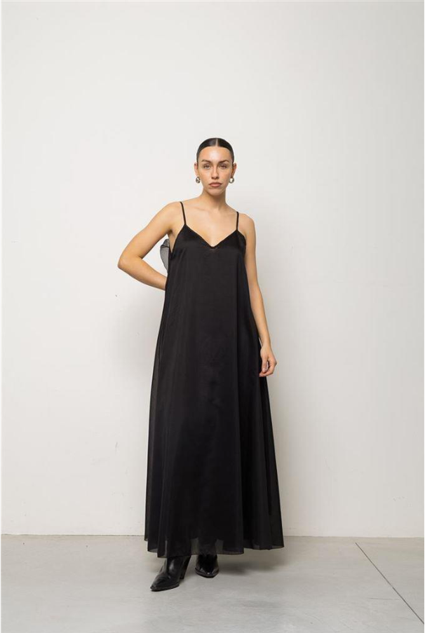 ABITO LUNGO SLIP DRESS IN CHIFFON NERO KAOS JEANS