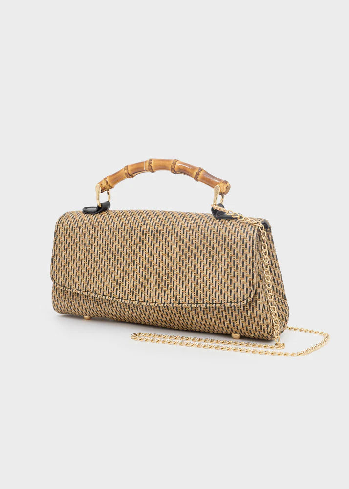 BORSA PALMA IN PAGLIA MANICO IN BAMBOO NERO NALÌ