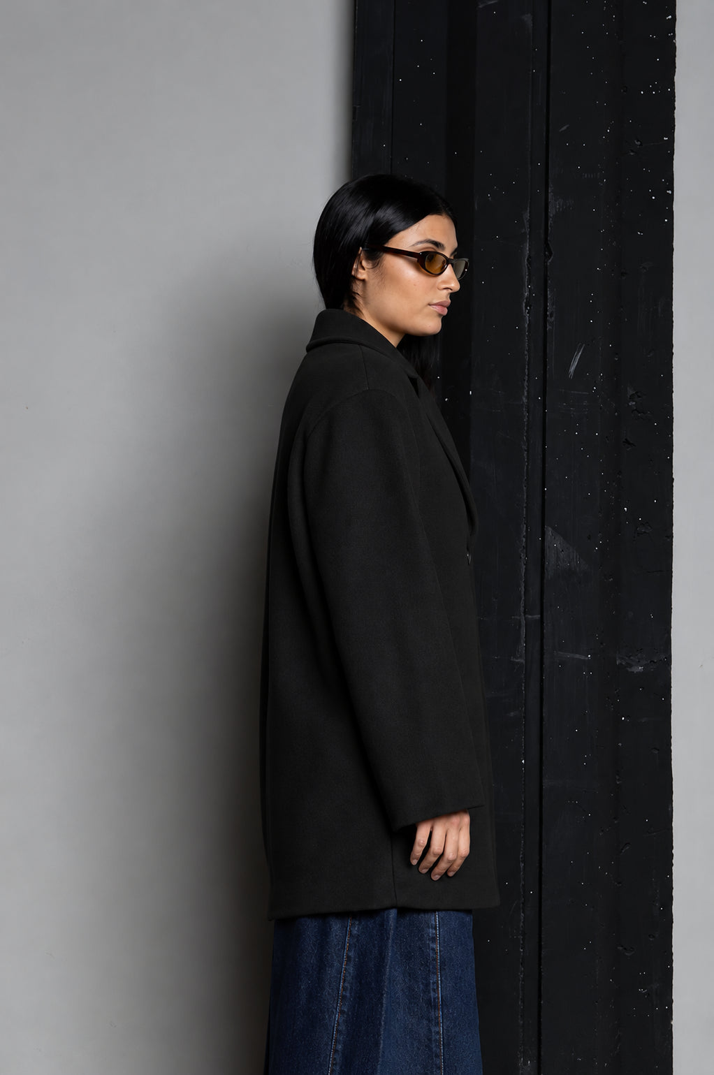 CAPPOTTO CORTO MONOPETTO A DUE BOTTONI IN MISTO LANA NERO KAOS JEANS