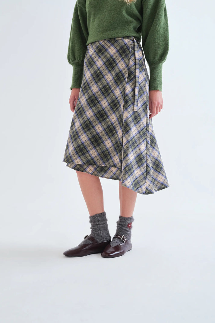GONNA MIDI 100% COTONE STAMPA CHECK VERDE 63C/11036 COMPANIA FANTASTICA