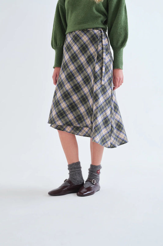 GONNA MIDI 100% COTONE STAMPA CHECK VERDE 63C/11036 COMPANIA FANTASTICA