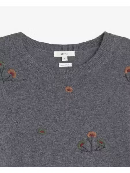 MAGLIONE CON RICAMO FLOREALE GREY YERSE